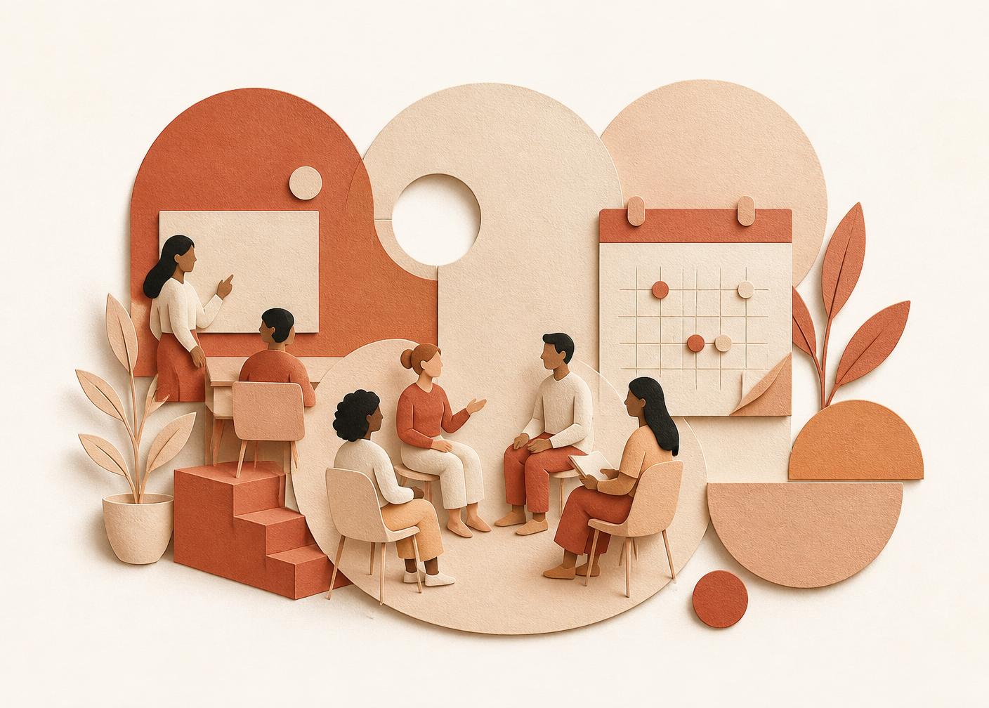 A coach, a community circle and a calendar in one calm home